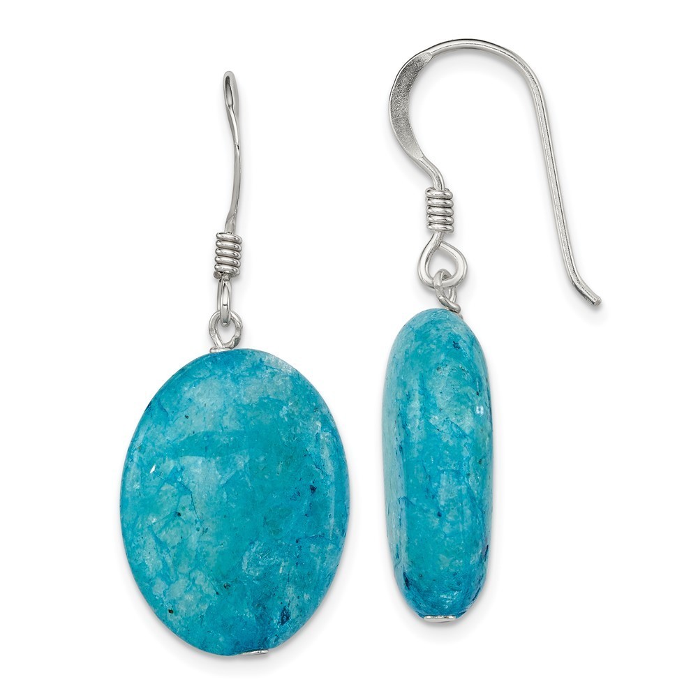 Sterling Silver Polished Cracked Aventurine Oval Dangle Earrings 38$